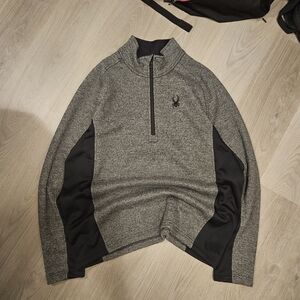 Men's Grey Half-Zip Performance Sweater with Black Panels